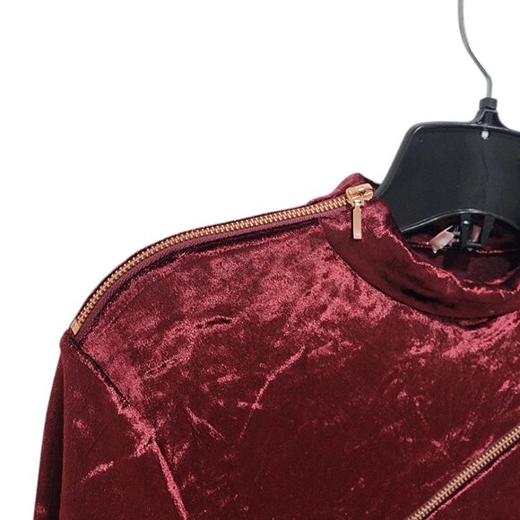 Agent Provocateur Burgundy Velvet Dress Size 14 Long Sleeve Asymmetric Zipper - Picture 8 of 16